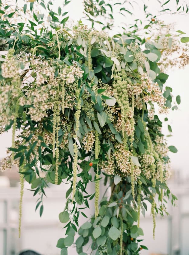 Detailed shot of hanging greenery arrangement